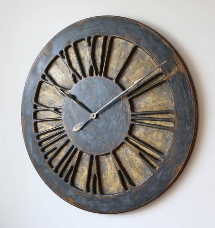 Large Rustic Handmade Roman Numeral Wooden Wall Clock - Rustic Gold & Graphite Right