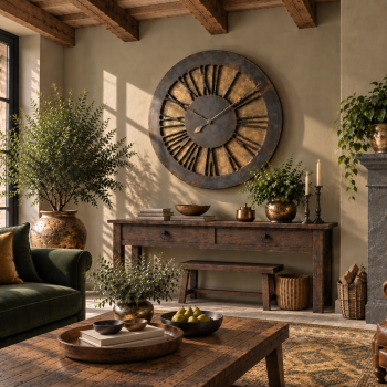 large decorative wall clock with gold background