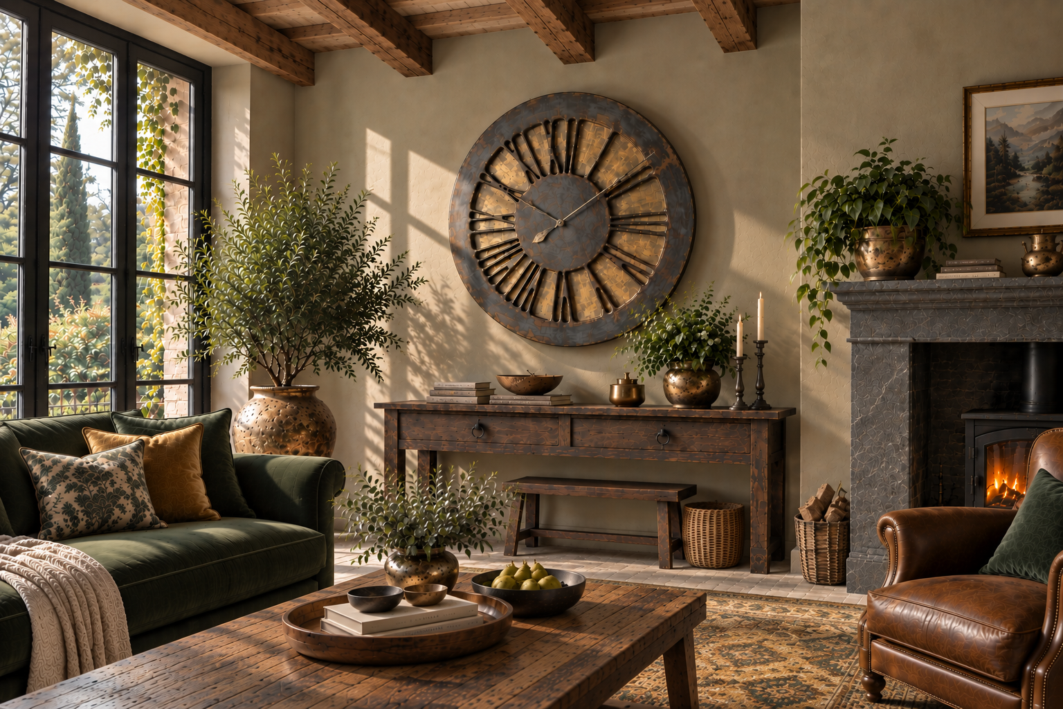 large decorative wall clock with gold background