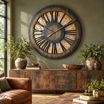 Large Artistic Wall Clock Gold & Silver
