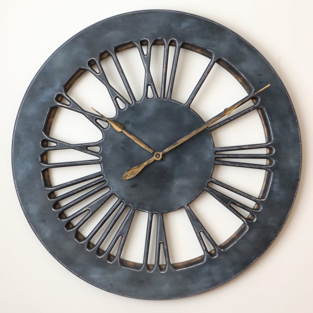 Dark Grey Clock With Large Wooden Roman Numerals