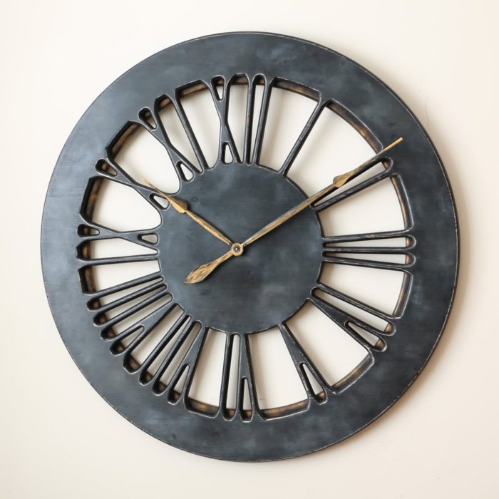 Grey Wall Clock Left- golden hands